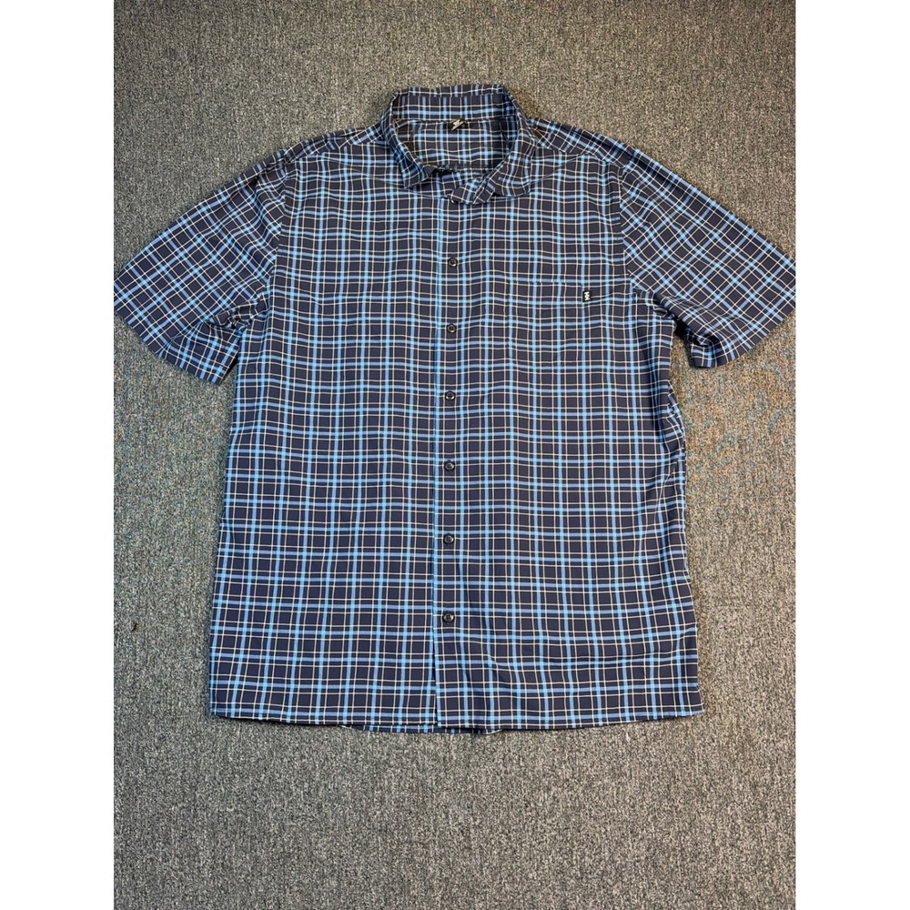 Helly Hansen Mens‎ XL Blue Plaid Short Sleeve Button Down Shirt Hiking Outdoor